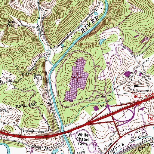 Topographic Map of Huntington Mall Shopping Center, WV