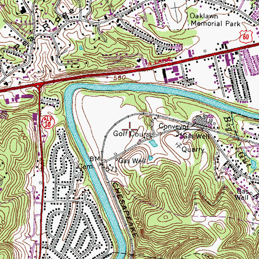 Topographic Map of Knob Hill Golf Club (historical), WV