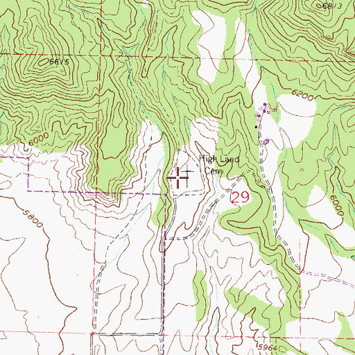 Topographic Map of High Land Cemetery, CO