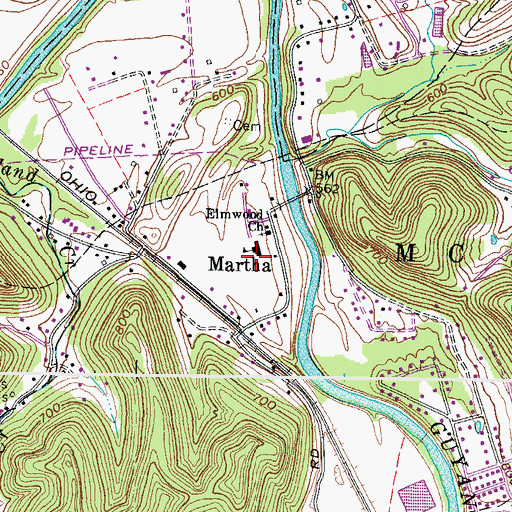 Topographic Map of Martha Elementary School, WV
