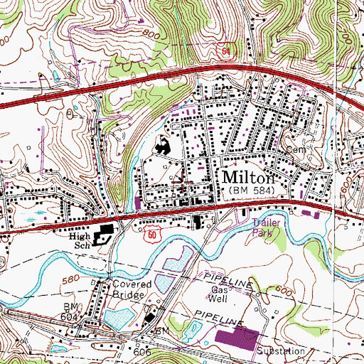 Topographic Map of Milton Baptist Church, WV