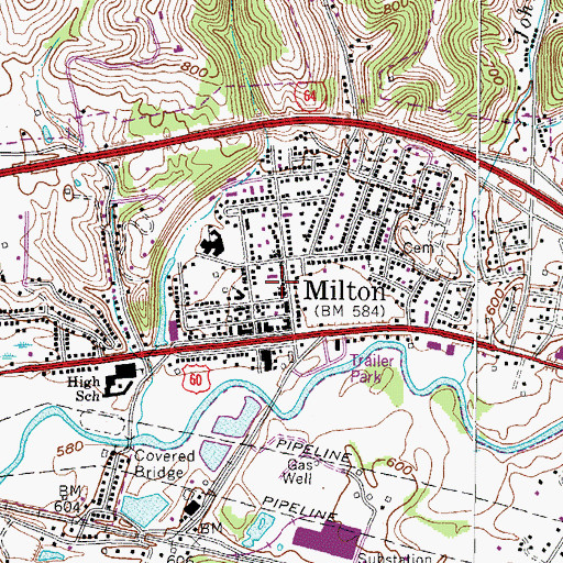 Topographic Map of Milton Branch Cabell County Public Library, WV