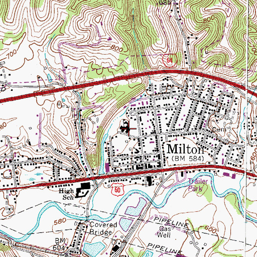 Topographic Map of Milton Elementary School, WV