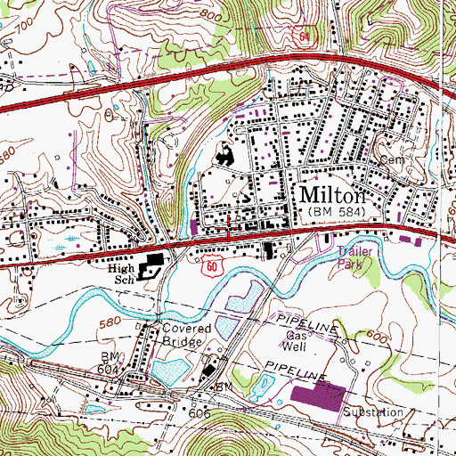 Topographic Map of Milton Post Office, WV