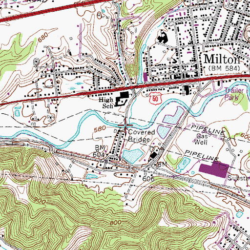 Topographic Map of Mud River Covered Bridge, WV