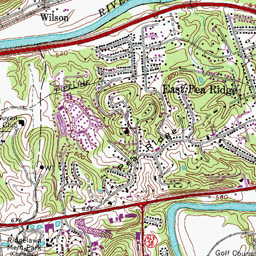 Topographic Map of Pea Ridge Elementary School (historical), WV