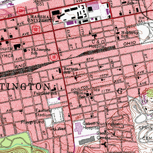 Topographic Map of Sixteenth Street Baptist Church, WV