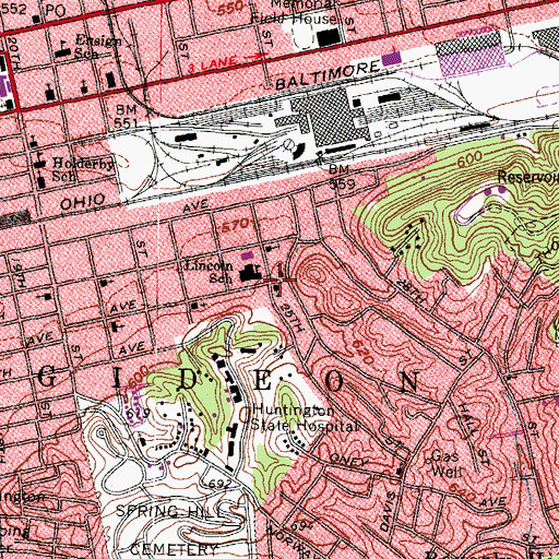 Topographic Map of Twentyfifth Street Presbyterian Church, WV
