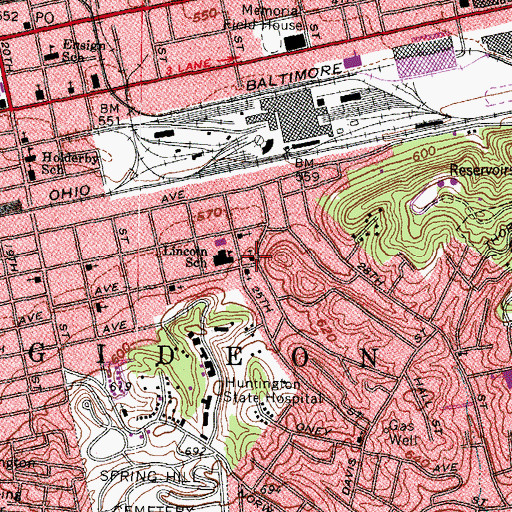 Topographic Map of Twentysixth Street Baptist Church, WV