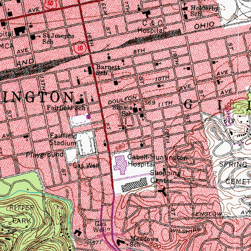 Topographic Map of Unitarian Fellowship of Huntington Church, WV