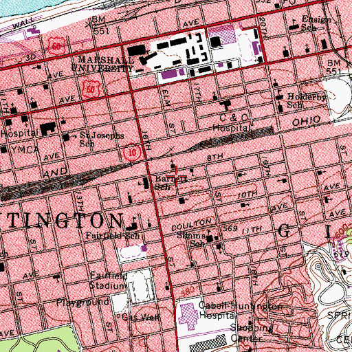 Topographic Map of Washington Square, WV