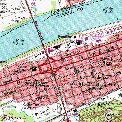 Topographic Map of West Huntington Branch Cabell County Public Library, WV