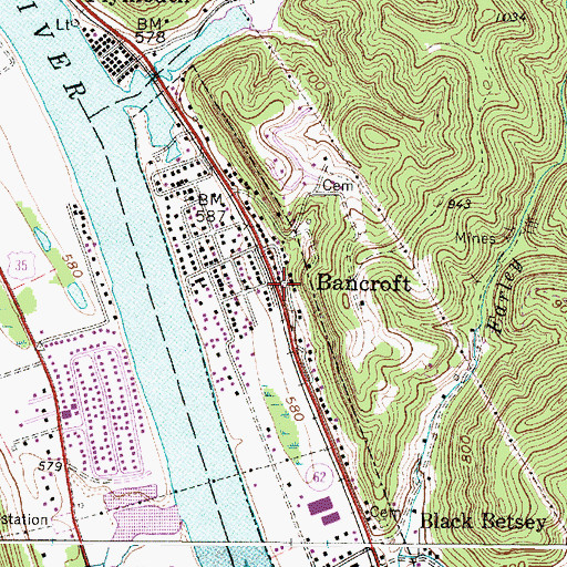 Topographic Map of Bancroft Post Office, WV