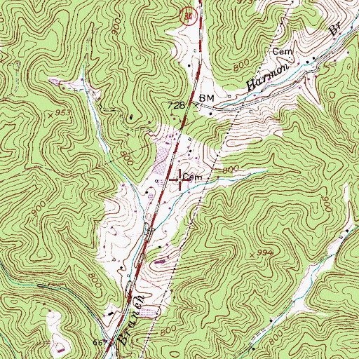 Topographic Map of Bowling Cemetery, WV