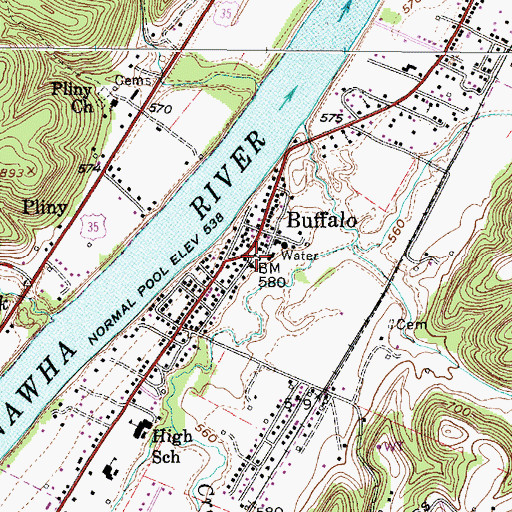 Topographic Map of Buffalo Academy (historical), WV