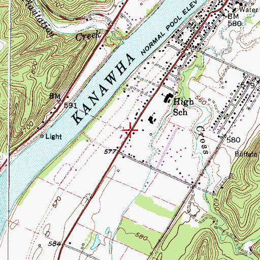 Topographic Map of Buffalo Branch Putnam County Library, WV