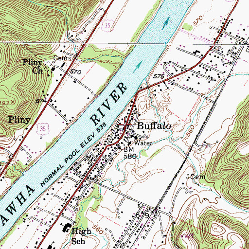 Topographic Map of Buffalo Post Office, WV