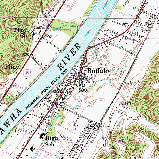 Topographic Map of Buffalo Presbyterian Church, WV
