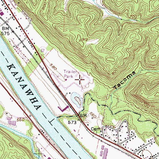 Topographic Map of Camelot Village Mobile Home Park, WV