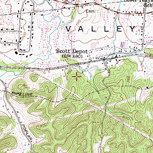 Topographic Map of Cherry Grove, WV