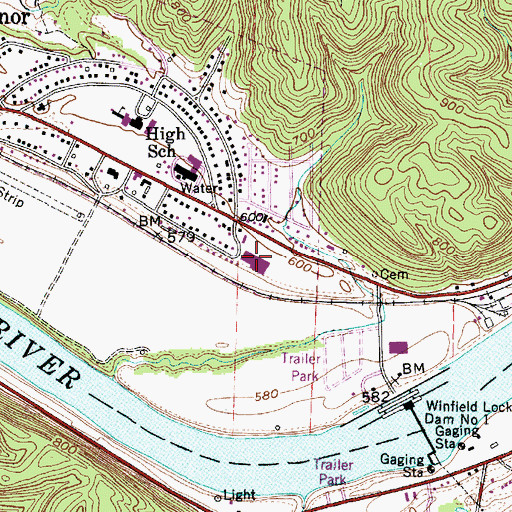 Topographic Map of Eleanor Plaza Shopping Center, WV