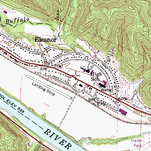 Topographic Map of Eleanor Town Hall, WV