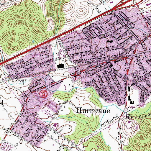 Topographic Map of First Baptist Church of Hurricane, WV