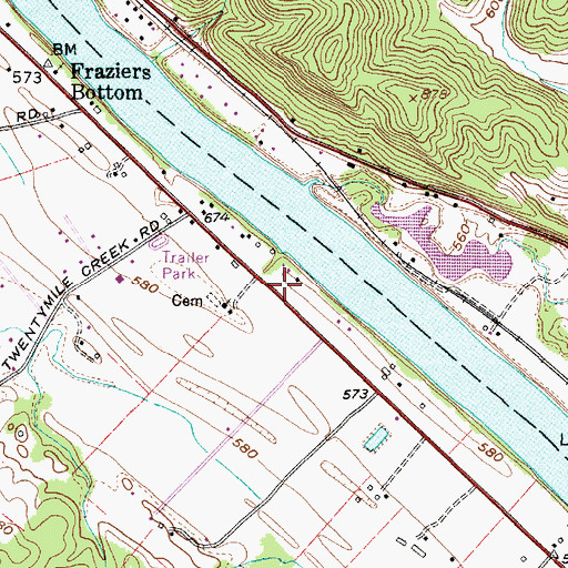 Topographic Map of Fraziers Bottom Post Office, WV