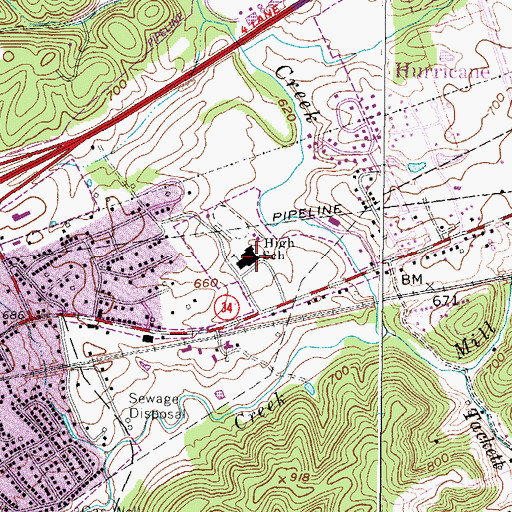 Topographic Map of Hurricane High School, WV