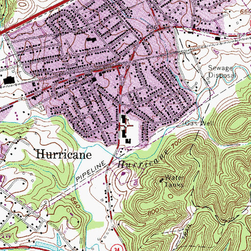 Topographic Map of Hurricane Middle School, WV