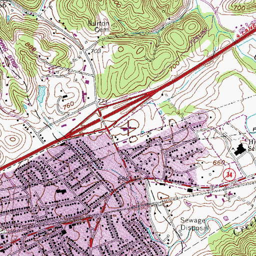 Topographic Map of Hurricane Plaza Shopping Center, WV