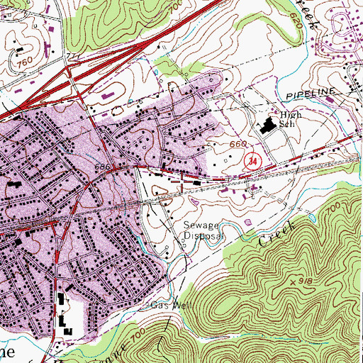 Topographic Map of Hurricane Post Office, WV