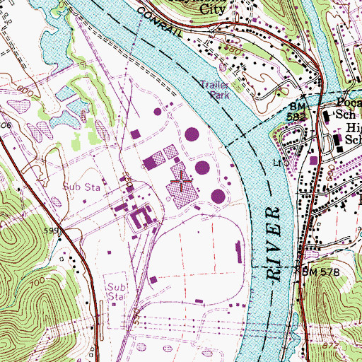 Topographic Map of John Amos Power Plant, WV