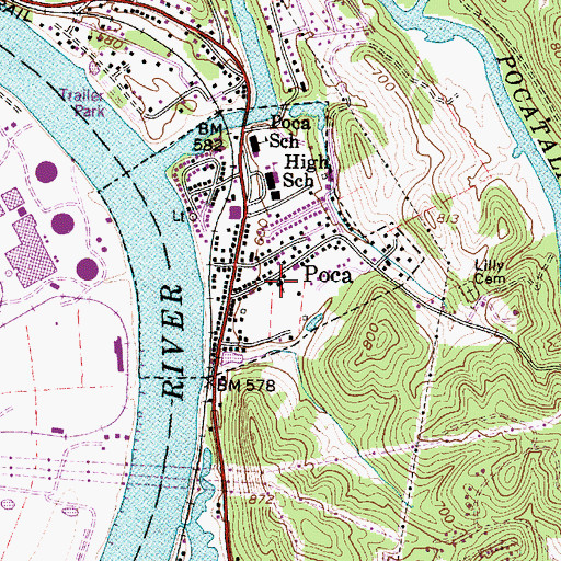 Topographic Map of Poca Baptist Church, WV