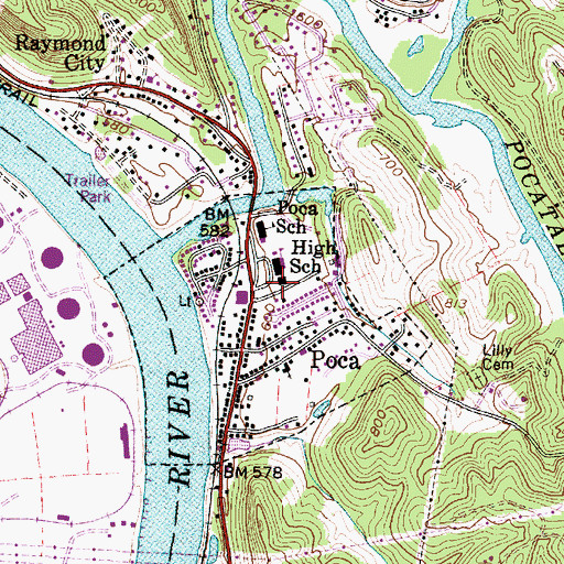 Topographic Map of Poca Branch Putnam County Library, WV
