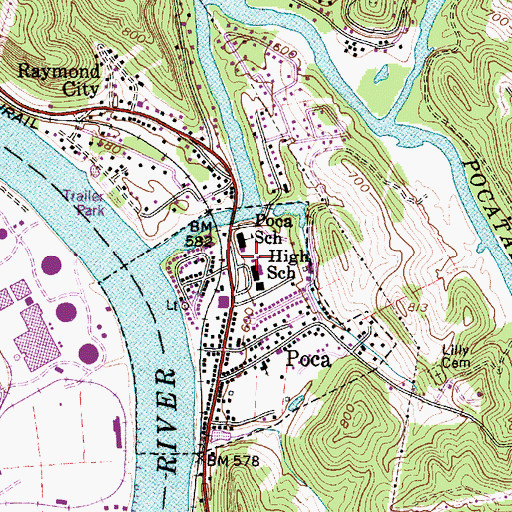 Topographic Map of Poca Middle School, WV