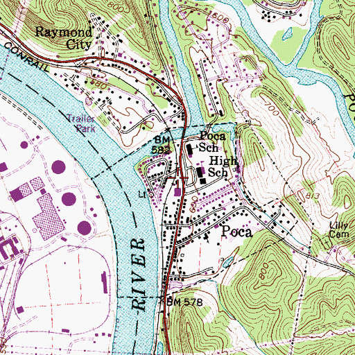 Topographic Map of Poca Post Office, WV