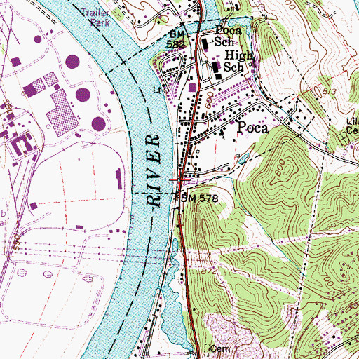Topographic Map of Poca Town Hall, WV