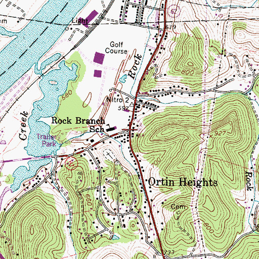 Topographic Map of Rock Branch, WV