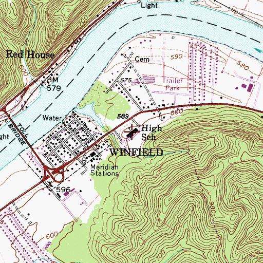 Topographic Map of Winfield Middle School, WV