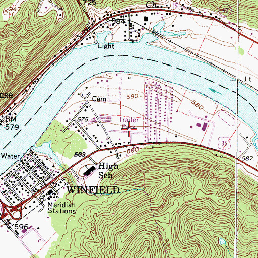 Topographic Map of Winfield Mobile Home Park, WV