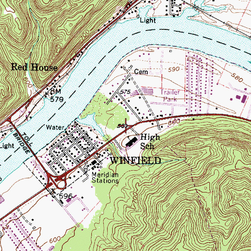 Topographic Map of Winfield Post Office, WV