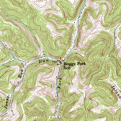 Topographic Map of Boggs Fork Community Church, WV