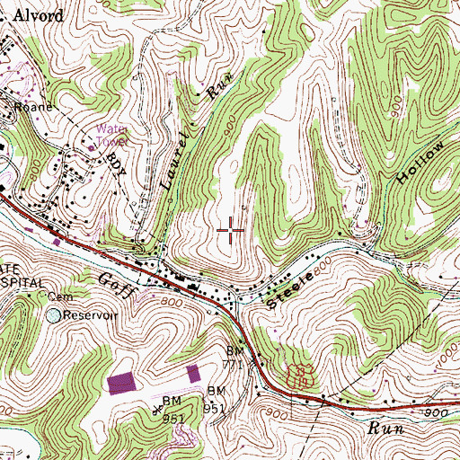 Topographic Map of East Meadows, WV