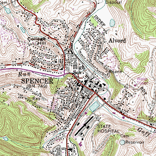 Topographic Map of First Baptist Church of Spencer, WV