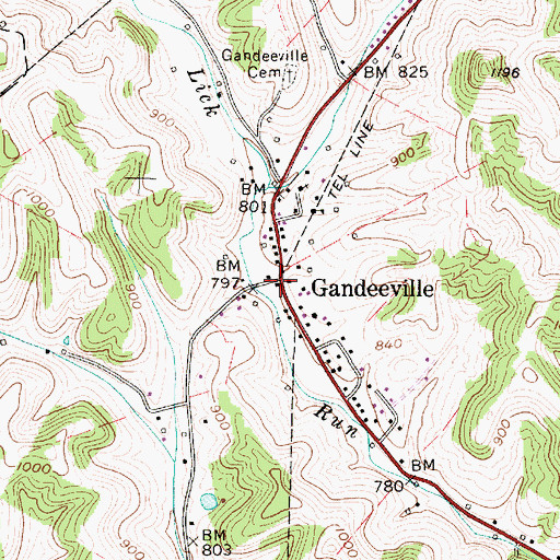 Topographic Map of Gandeeville Post Office, WV