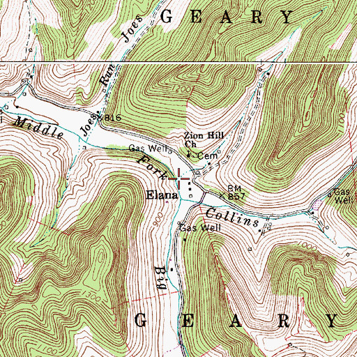 Topographic Map of Granishee Creek, WV