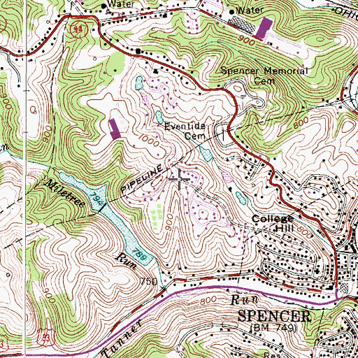 Topographic Map of Green Acres, WV