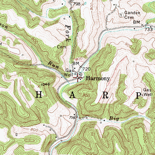 Topographic Map of Harmony Post Office, WV