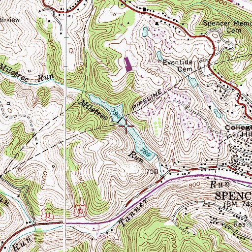 Topographic Map of Miletree Lakes, WV